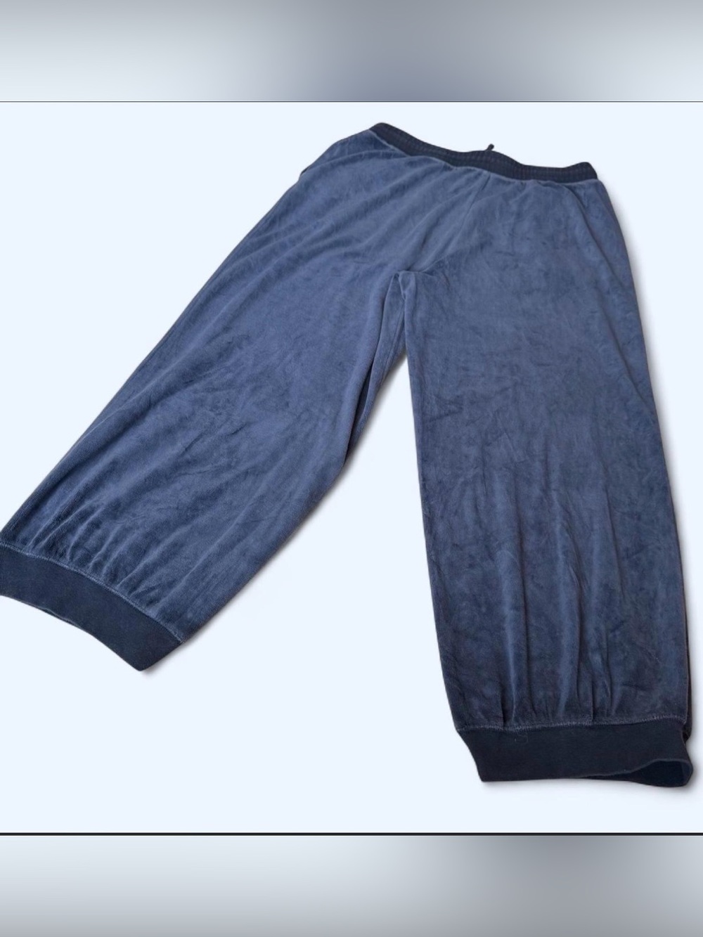 J. Crew Dark Navy Knit Lounge Pants cropped wide leg fit velour ribbed cuffs szL